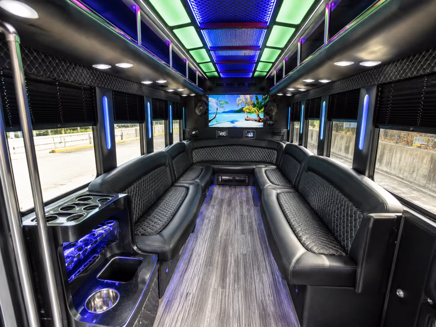 johnson city 18 passenger party bus inside