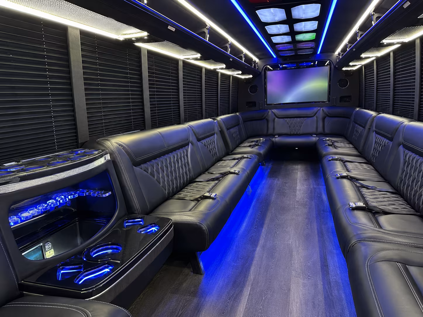 johnson city 20 passenger party bus inside