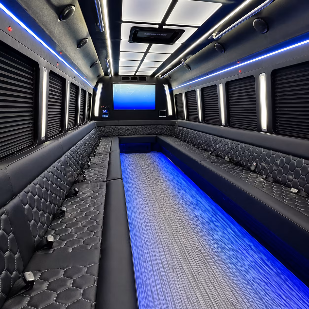 johnson city 50 passenger party bus inside